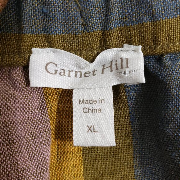 Garnet Hill 100% Linen Pull-On Mini Skirt Size XL Multi-Color Stripes Pockets - Picture 6 of 8